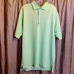 PETER MILLAR Men's Green and White Striped Stretch Polo Shirt Large
